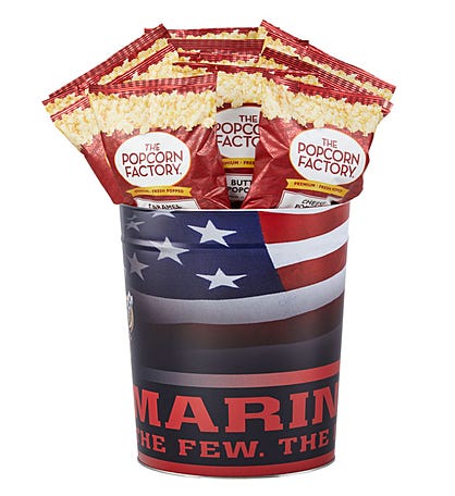 US Marines Popcorn Tin with 15 Bags of Popcorn
